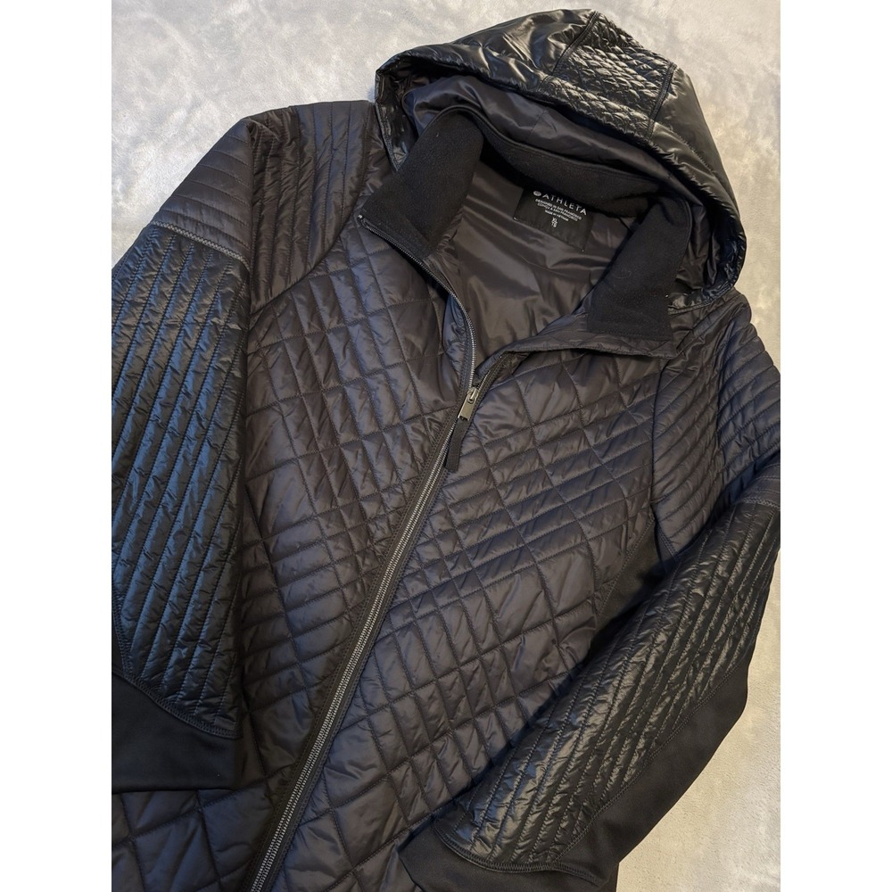 Athleta Women's XL Bayview Quilted Hooded‎ Coat Black Warm Lightweight Jacket - Picture 2 of 7